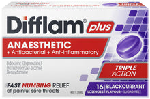 Difflam Plus Anaesthetic Sore Throat Pack Blackcurrant Flavour 16 Pack
