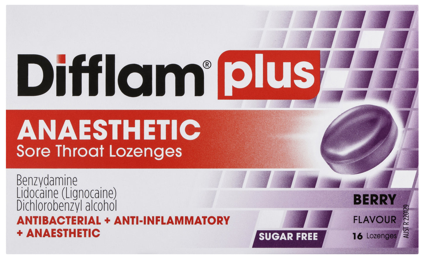 Difflam Plus Anaesthetic Sore Throat Pack Wild Berry Flavour 16 Pack