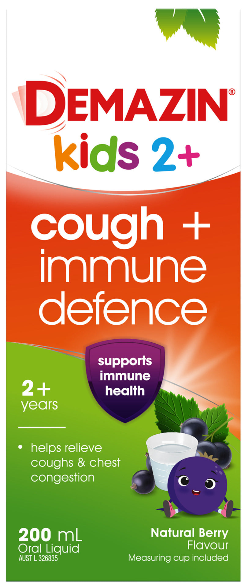 Demazin Kids 2+ Cough + Immune Defence Syrup Natural Berry Flavour 200mL