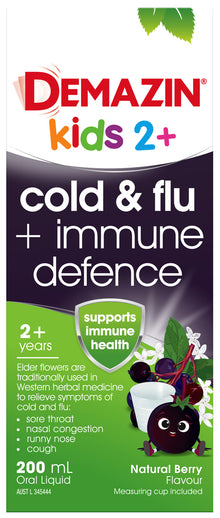 Demazin Kids 2+ Cold & Flu + Immune Defence Natural Berry Oral Liquid 200mL
