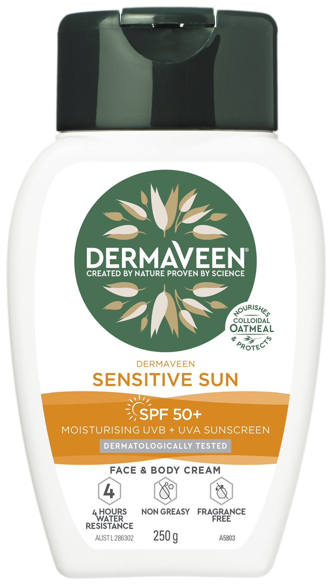 DermaVeen Sensitive Sun SPF 50+ Moisturising UVB + UVA Sunscreen 250g