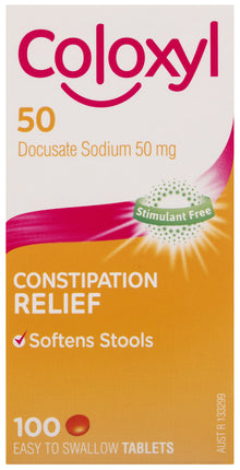 Coloxyl Stool Softener 50mg 100 tablets