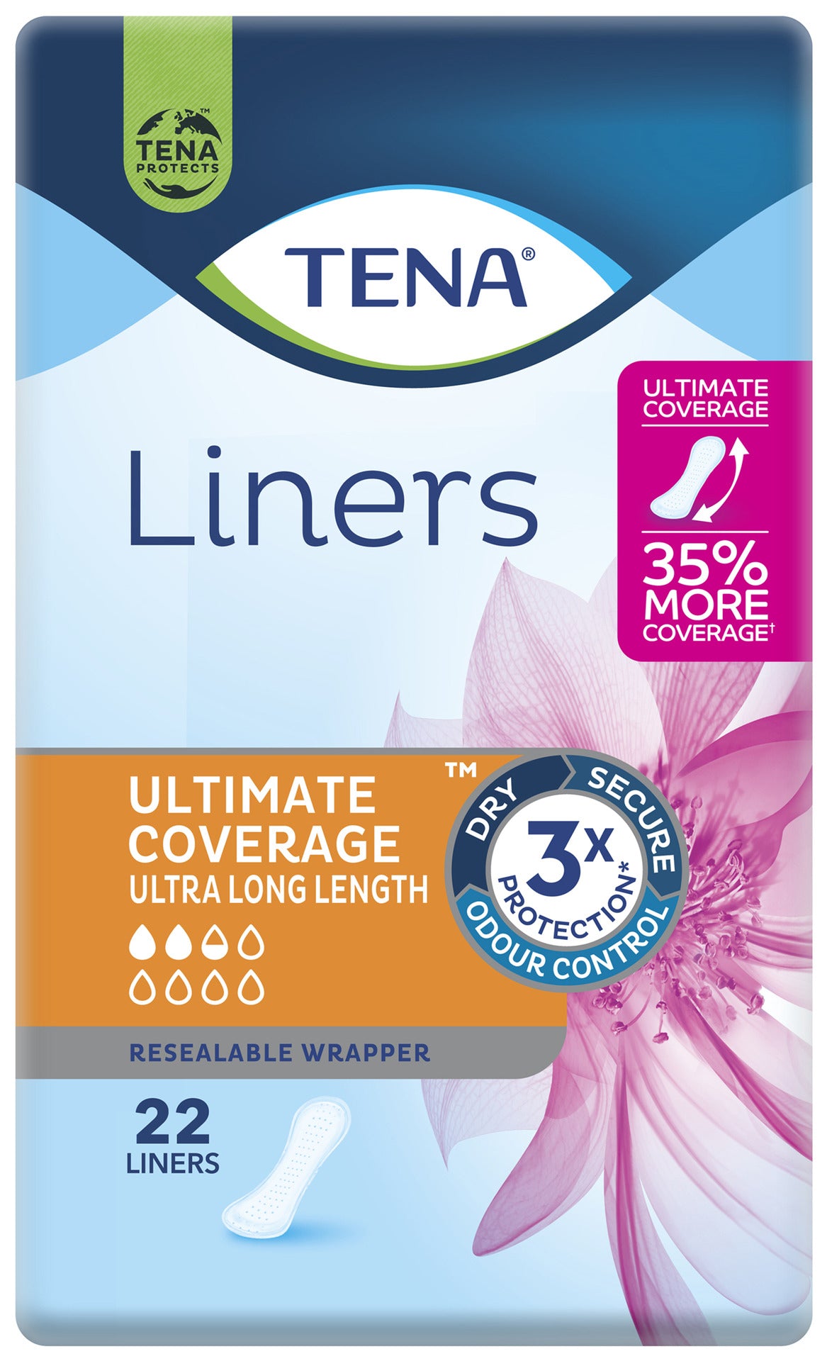TENA Liners Ultimate Coverage Ultra Long Liner 22 Pack