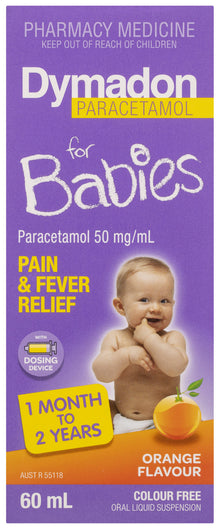 Dymadon Paracetamol for Babies 1mth-2yrs ORANGE 60mL