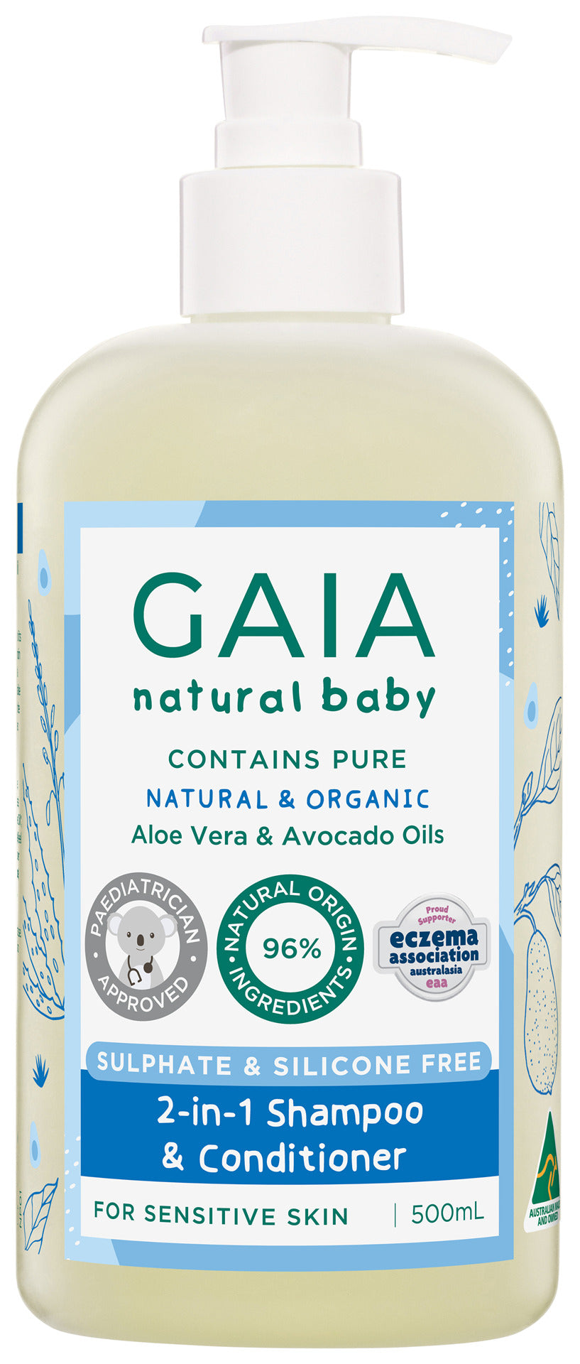 GAIA Natural Baby 2 in 1 Shampoo & Conditioner 500mL