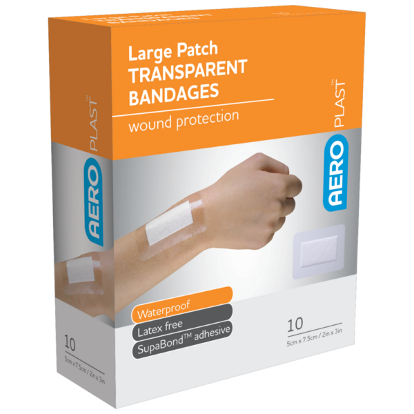 AERO PLAST LRG PATCH TRANSPRNT BANDAGES WATERPROOF 5CMX7.5CM P10
