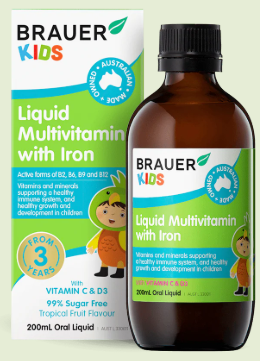 Brauer Kids Liquid Multivitamin with Iron 200ml