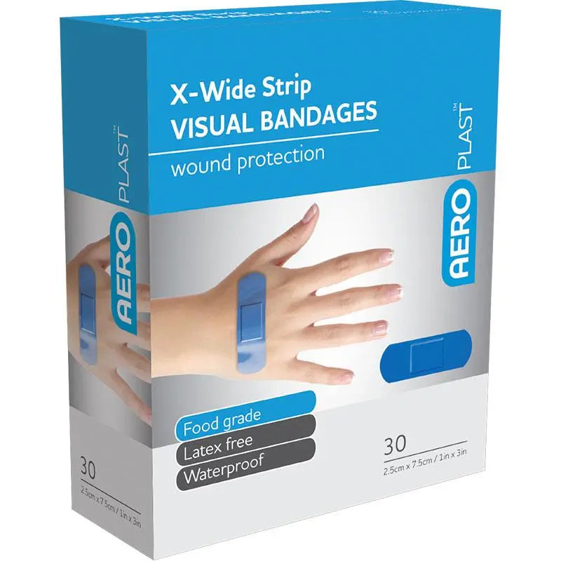 Aero Plast X Wide Strip Visual Bandage Food Grade 2.5CMX7.5CM P30